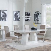 Product photograph of Milan White Marble Dining Set - Roma Beige Faux Leather Dining Chair from Choice Furniture Superstore