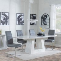 Product photograph of Milan White Marble Dining Set - Roma Grey Faux Leather Dining Chair from Choice Furniture Superstore
