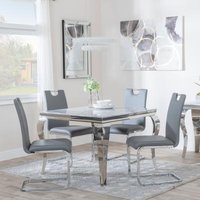 Product photograph of Louis 4 Seater Grey Marble And Chrome Square Dining Set - 4 Bianco Grey Faux Leather Dining Chair from Choice Furniture Superstore