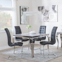 Product photograph of Louis 4 Seater Grey Marble And Chrome Square Dining Set - 4 Jamison Black Faux Leather Dining Chair from Choice Furniture Superstore