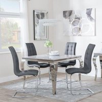 Product photograph of Louis 4 Seater Grey Marble And Chrome Square Dining Set - 4 Jamison Grey Faux Leather Dining Chair from Choice Furniture Superstore