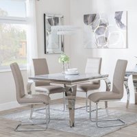 Product photograph of Louis 4 Seater Grey Marble And Chrome Square Dining Set - 4 Roma Beige Faux Leather Dining Chair from Choice Furniture Superstore