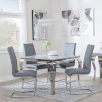 Product photograph of Louis 4 Seater Grey Marble And Chrome Square Dining Set - 4 Roma Grey Faux Leather Dining Chair from Choice Furniture Superstore