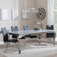 Product photograph of Louis Grey Marble And Chrome Dining Set - Bianco Black Faux Leather Dining Chair from Choice Furniture Superstore