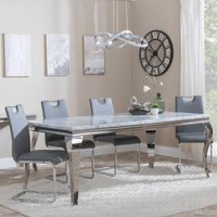 Product photograph of Louis Grey Marble And Chrome Dining Set - Bianco Grey Faux Leather Dining Chair from Choice Furniture Superstore