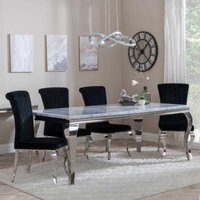 Product photograph of Louis Grey Marble And Chrome Dining Set - Black Velvet Fabric Dining Chair from Choice Furniture Superstore