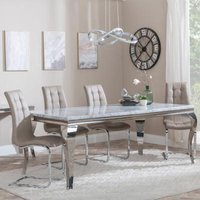 Product photograph of Louis Grey Marble And Chrome Dining Set - Jamison Beige Faux Leather Dining Chair from Choice Furniture Superstore