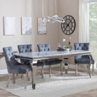 Product photograph of Louis Grey Marble And Chrome Dining Set - Knocker Back Grey Velvet Fabric Dining Chair With Chrome Legs from Choice Furniture Superstore