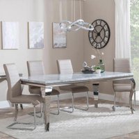 Product photograph of Louis Grey Marble And Chrome Dining Set - Roma Beige Faux Leather Dining Chair from Choice Furniture Superstore