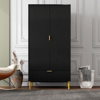 Product photograph of Ridged Black And Gold 2 Door 1 Drawer Wardrobe from Choice Furniture Superstore