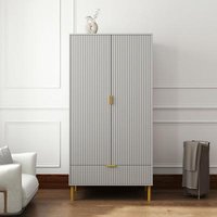 Product photograph of Ridged Grey And Gold 2 Door 1 Drawer Wardrobe from Choice Furniture Superstore