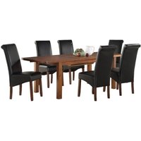 Product photograph of Andorra Dark Acacia Extending 6 Seater Dining Set With 6 Sophie Black Chairs from Choice Furniture Superstore