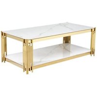 Product photograph of Belini White Sintered Stone And Gold 120cm Coffee Table from Choice Furniture Superstore