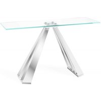 Product photograph of Alvaro Glass And Chrome Console Table With Pedestal Base from Choice Furniture Superstore