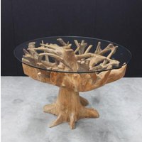 Product photograph of Tree Root Glass Top 110cm Round Dining Table from Choice Furniture Superstore