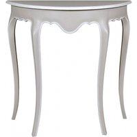 Product photograph of Chateau French Distressed Linen And Off-white Half Moon Console Table from Choice Furniture Superstore