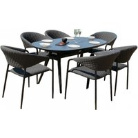 Product photograph of Maze Lounge Outdoor Pebble Fabric 6 Seat Oval Dining Set from Choice Furniture Superstore