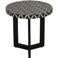 Product photograph of Enlow Black Bone Inlay Three Legged Round Side Table from Choice Furniture Superstore