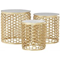 Product photograph of Bridgton Set Of 3 Marble And Gold Round Side Tables from Choice Furniture Superstore