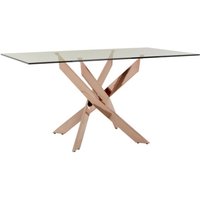 Product photograph of Kelley Glass And Rose Gold Intersected 6 Seater Dining Table from Choice Furniture Superstore