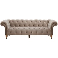 Product photograph of Roper Natural 3 Seater Chesterfield Sofa Studded Velvet Fabric Upholstered With Carved Legs from Choice Furniture Superstore