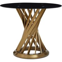 Product photograph of Cavalier Black Glass And Gold Hourglass Base Dining Table 90cm Seats 4 Diners Round Top from Choice Furniture Superstore