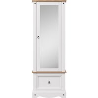 Product photograph of Corona White Mexican Pine Single Door Mirrror Wardrobe With Drawer from Choice Furniture Superstore