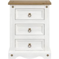 Product photograph of Corona White Mexican Pine 3 Drawer Bedside Cabinet from Choice Furniture Superstore