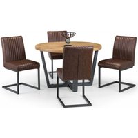 Product photograph of Brooklyn Rustic Oak 4 Seater Round Dining Table And 4 Brown Leather Chairs from Choice Furniture Superstore