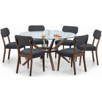 Product photograph of Chelsea Glass And Walnut 6 Seater Round Dining Set With 6 Farringdon Chairs from Choice Furniture Superstore
