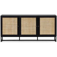 Product photograph of Padstow Black And Rattan 160cm Large Sideboard - 3 Doors from Choice Furniture Superstore