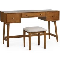 Product photograph of Lowry Cherry Wood Retro Style 3 Drawer Dressing Table With Stool from Choice Furniture Superstore