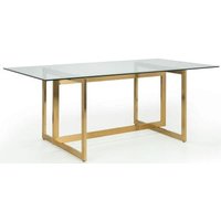 Product photograph of Minori Clear Glass And Gold 8 Seater Dining Table from Choice Furniture Superstore