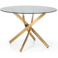 Product photograph of Montero Clear Glass And Gold 2 Seater Round Dining Table from Choice Furniture Superstore