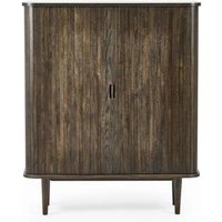 Product photograph of Tambour Dark Oak Ribbed 2 Door Wine Cabinet from Choice Furniture Superstore
