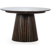 Product photograph of Tambour Dark Oak Slatted 6 Seater Round Pedestal Extending Dining Table from Choice Furniture Superstore