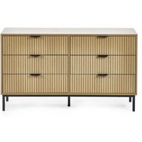 Product photograph of Sia Oak Ribbed 6 Drawer Wide Chest from Choice Furniture Superstore