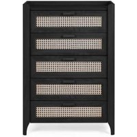 Product photograph of Sydney Black And Faux Rattan 5 Drawer Chest from Choice Furniture Superstore
