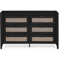 Product photograph of Sydney Black And Faux Rattan 6 Drawer Wide Chest from Choice Furniture Superstore