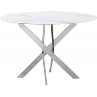 Product photograph of Silvia White And Grey Marble Effect Glass Top Round Dining Table from Choice Furniture Superstore