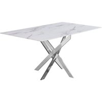 Product photograph of Silvia White And Grey Marble Effect Glass Top Dining Table from Choice Furniture Superstore