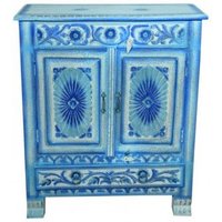 Product photograph of Baran Blue Hand Painted Sideboard 90cm X 103cm With 2 Door from Choice Furniture Superstore