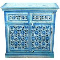 Product photograph of Baran Blue Hand Painted Sideboard 90cm X 90cm With 2 Door from Choice Furniture Superstore