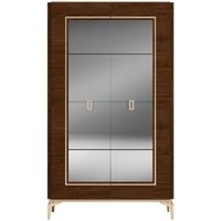 Product photograph of Modern Eva Walnut Italian 2 Glass Door Vitrine With Gold Trim from Choice Furniture Superstore