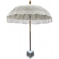 Product photograph of Bali White Macrame Sun Parasol And Base With Terazzo And Large Slate from Choice Furniture Superstore