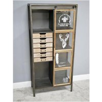 Product photograph of Dutch Industrial Fir Wood And Metal Tall Cabinet from Choice Furniture Superstore