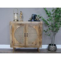 Product photograph of Acacia Wood And Rattan Storage Cabinet from Choice Furniture Superstore