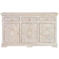 Product photograph of Rrethi Carved Mango Wood 3 Door 3 Drawer Medium Sideboard from Choice Furniture Superstore
