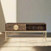 Product photograph of Royersford Mango Wood And Gold Metal 1 Drawer Coffee Table from Choice Furniture Superstore