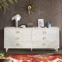 Product photograph of Dover White Hand Carved Mango Wood 6 Drawer Wide Dresser from Choice Furniture Superstore